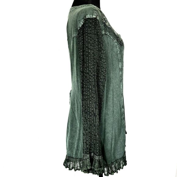 ROAMANS Boho Top Green Embroidered Button Shirt Forest Fairy - Picture 3 of 8